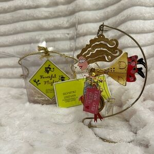 Vintage Karen Rossi for Silvestri Fanciful Flights Bargain Hunter ornament+stand